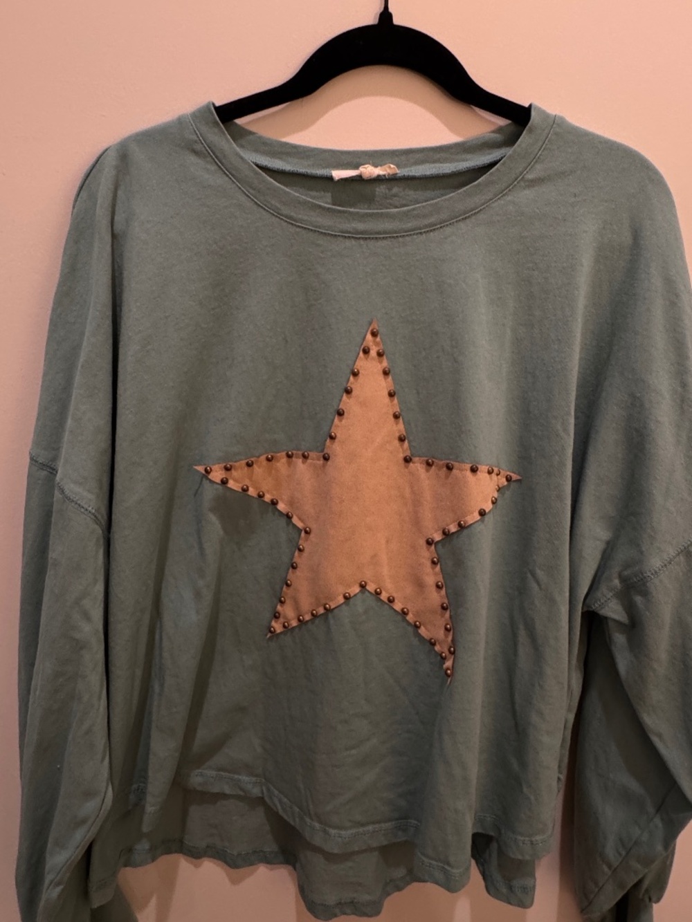 Easel medium suede patch star studded pullover in Sage (ash jade)